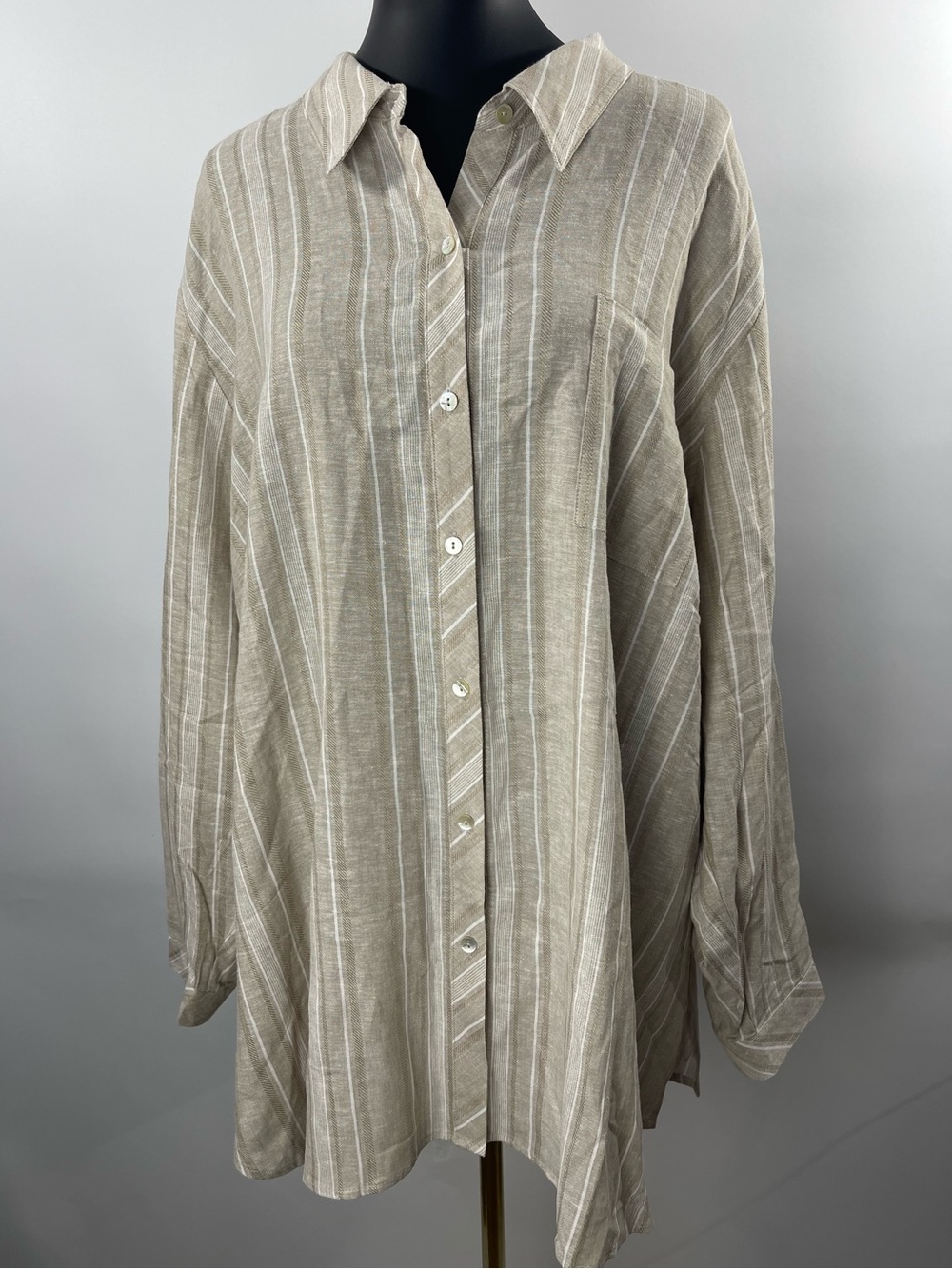 Susan Graver Women Neutral Beige Linen Blend Lightweight Coastal 3X Tunic Top
